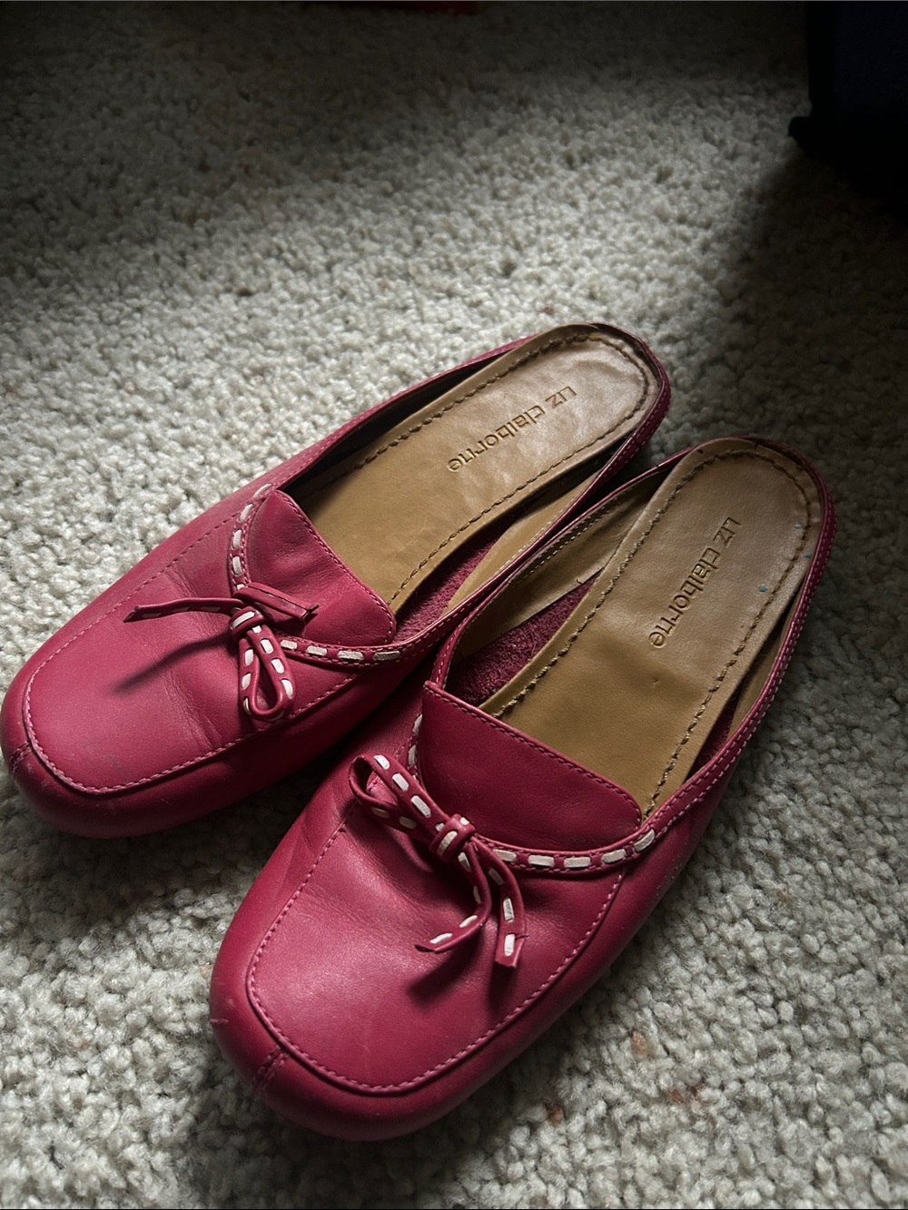 Liz Claiborne Pink Slip-On Mules with Bow Trim